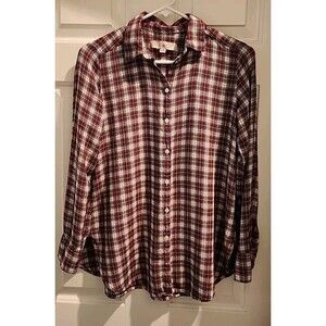 Loft Women's Size XS Light Weight Plaid Button Down Long Sleeve Shirt Top Red
